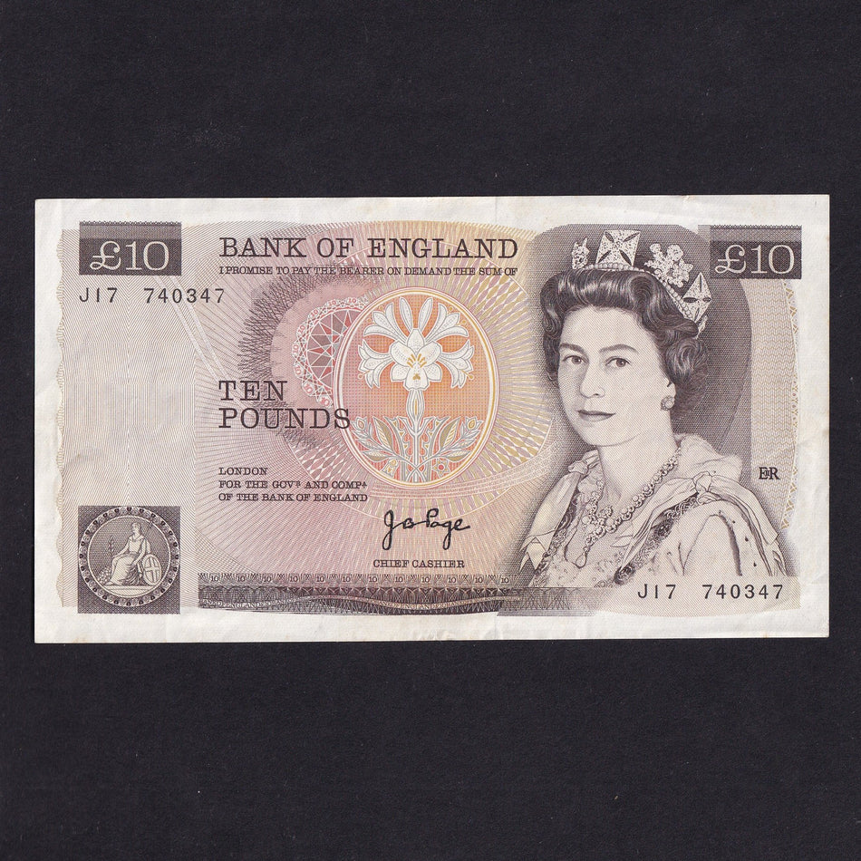 Bank of England (B330) Page, £10 error, J17 740347, set off, small handling mark, otherwise VF