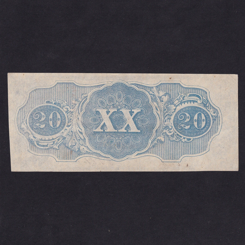 Confederate States (P61) $20, 1863, 1st series, printed K&B, red May 1863, cut cancelled, Good EF