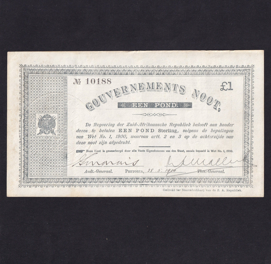 South Africa (P54b) £1, 28th May 1900, Pretoria, with No.10188, marks reverse, otherwise Good VF