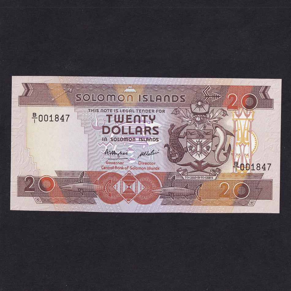 Solomon Islands (P16a) $20, 1986, Central, low serial, B/1 01847, UNC