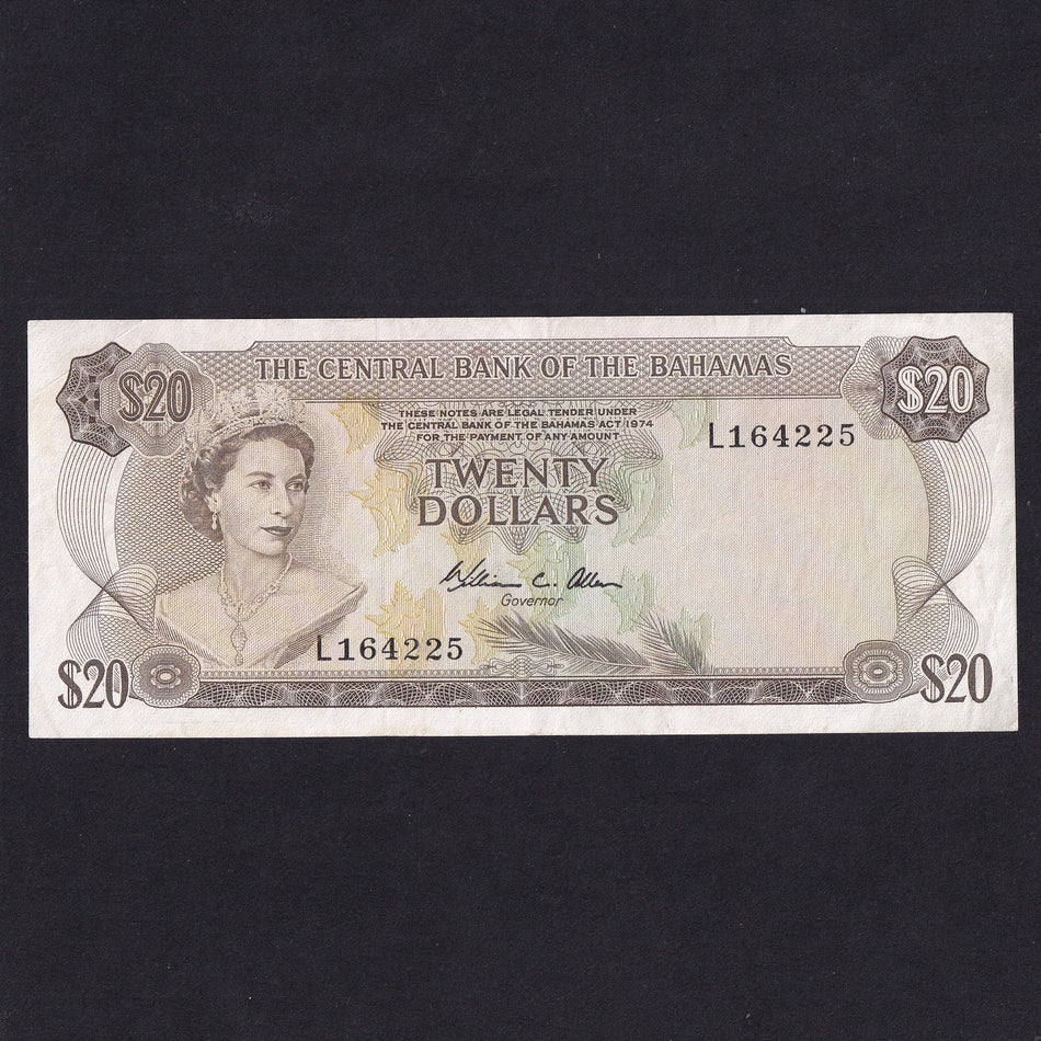 Bahamas (P39b) $20, Central, QEII, L164225, pressed, A/VF