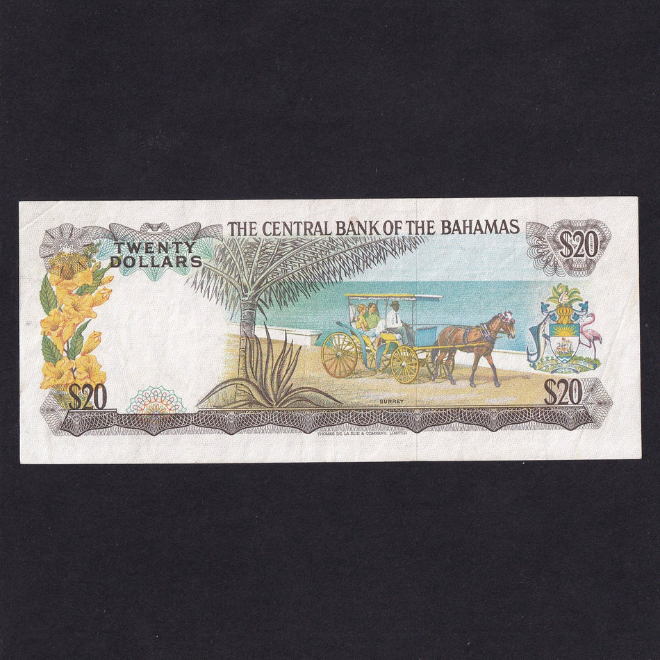 Bahamas (P39b) $20, Central, QEII, L164225, pressed, A/VF