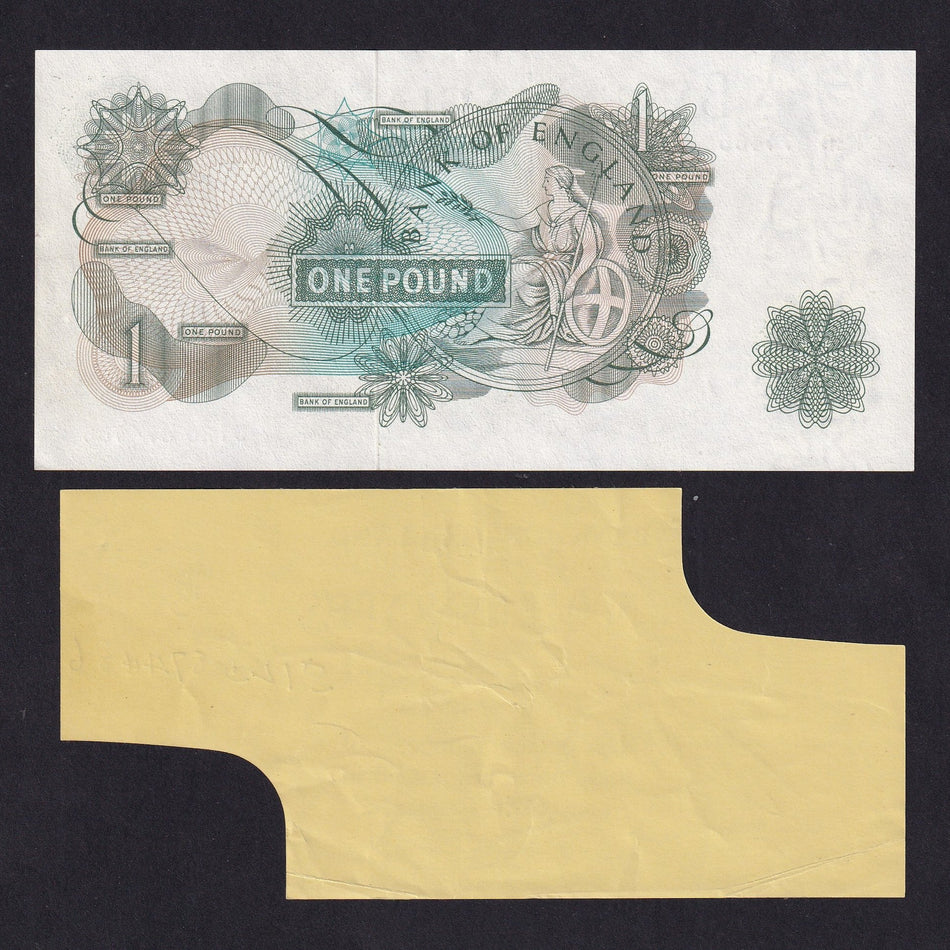 Bank of England (B305) Fforde, £1 error, missing serial, with BOE bundle wrapper, Good EF