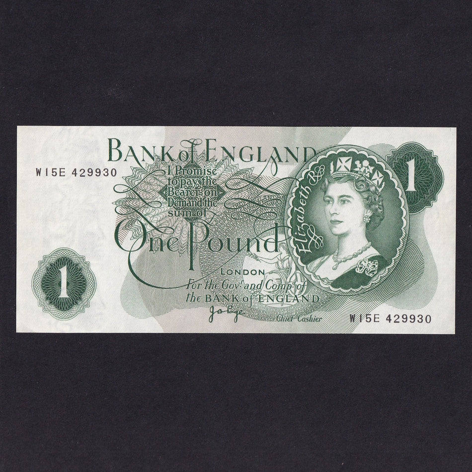 Bank of England (B320) Page, £1 error, missing purple underprint, W15E, Good EF