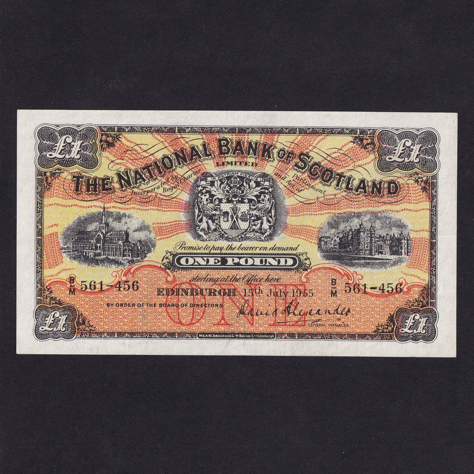 Scotland (P258c) National Bank of Scotland, £1, 15th July 1955, B/M 561 456, Alexander signature, title in Roman capitals, PMSNA50, EF