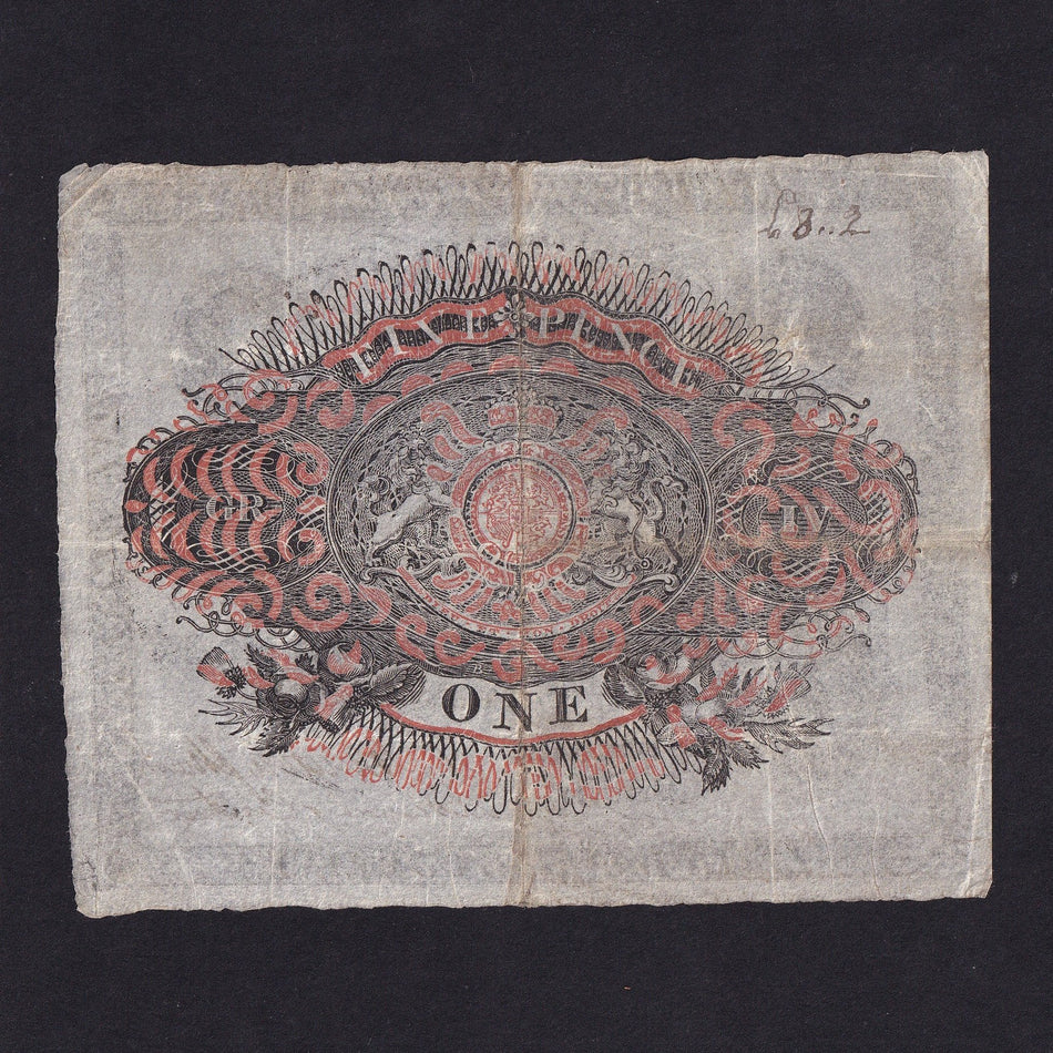 Scotland, Leith Banking Company, 1 Guinea, 1st September 1825, the first commemorative banknote issued for visit of George IV, no.29/435 (not listed serial), LB10, VF