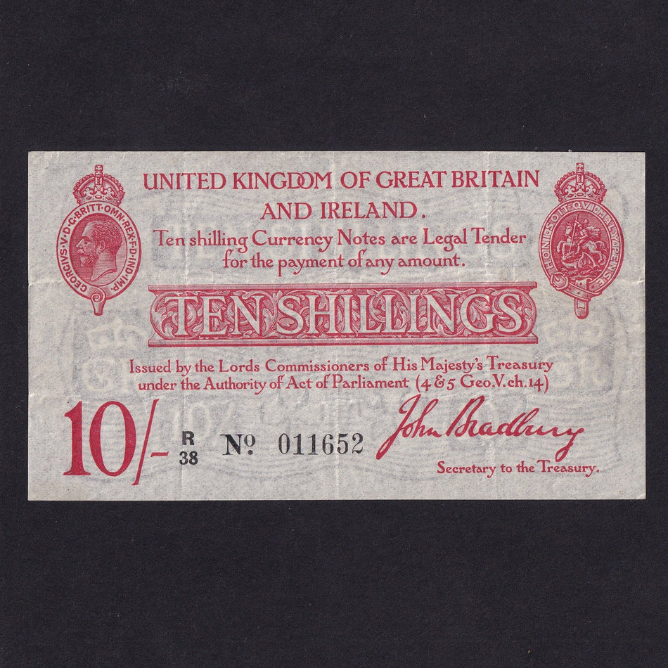 Treasury Series (T13) Bradbury, 10 Shillings, 1914, 2nd issue, R38 011652, VF