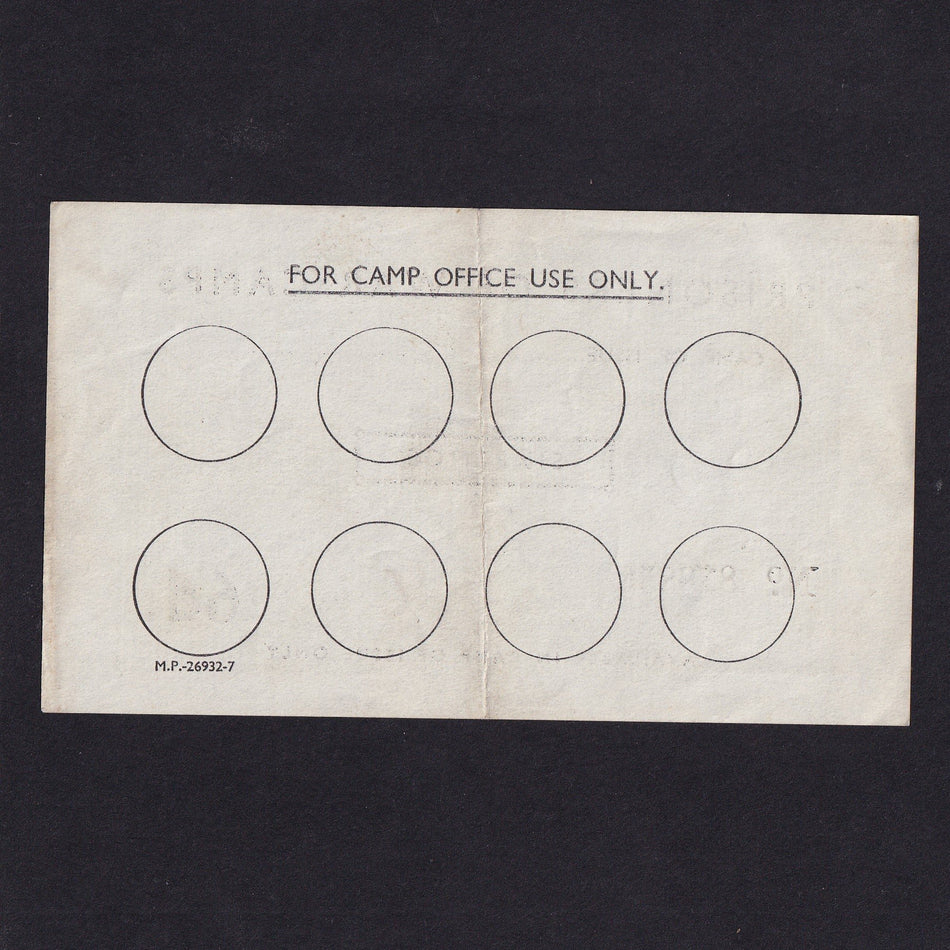 POW Camps for Axis, WW2, Sixpence, no. 818853, unissued, Campbell 5016a, A/EF