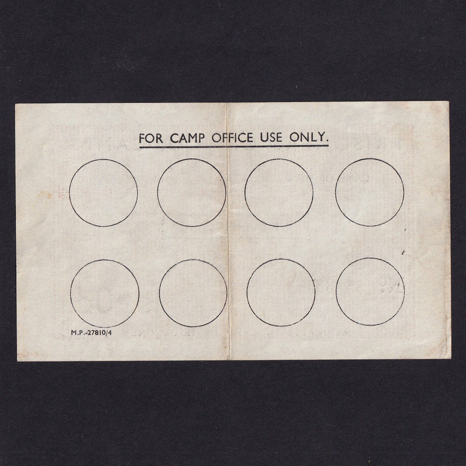 POW Camps for Axis, 1 Shilling, no. 559381, unissued, Campbell 5017b, Good VF