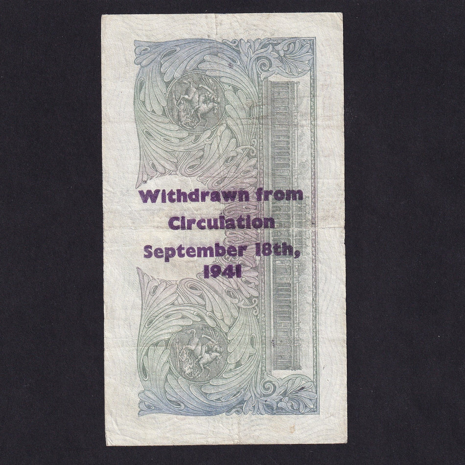 Bank of England (B239A) Peppiatt, £1, Withdrawn from circulation September 18th 1914 overprint, C49A 324179, Fine/VF