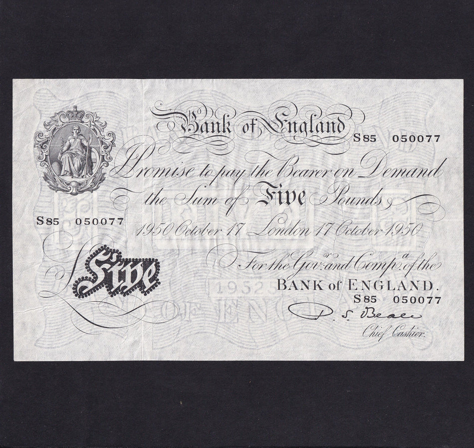 Bank of England (B270) Beale, £5, 17th October 1950, S85 050077, pressed, Good VF