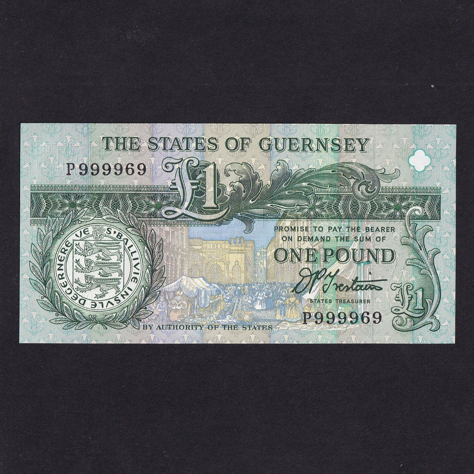 Guernsey (P52b) £1, 1993-2001, Trestain signature but P99996x, last of prefix, UNC