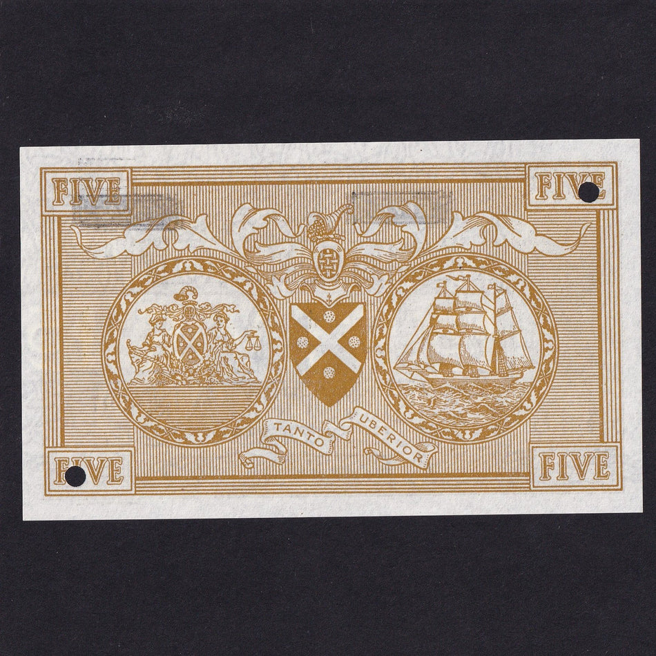 Scotland, Bank of Scotland, £5 specimen, Bilsland/ Watson, 20KA/ 6597, specimen prefix KA not issued, BA106aS, hole punched, UNC