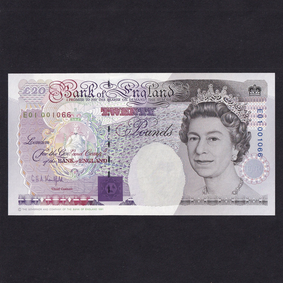 Bank of England (B371) Kentfield, £20, E01 001066, first million from circulation but not 66 as notes 1 - 1000 used in Debden pair C118 E01/E02, UNC