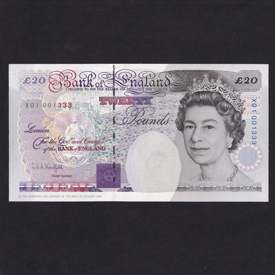 Bank of England (B374) Kentfield, £20, X01 001333, first million from circulation but note 333 as note1 - 1000 NOT ISSUED, UNC