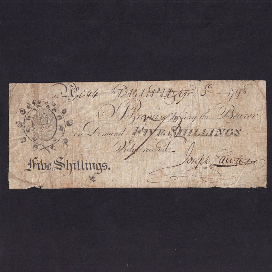 Provincial - Yorkshire Delph, 5 Shillings, 1798, Joseph Lawton, Outing 657a, VG