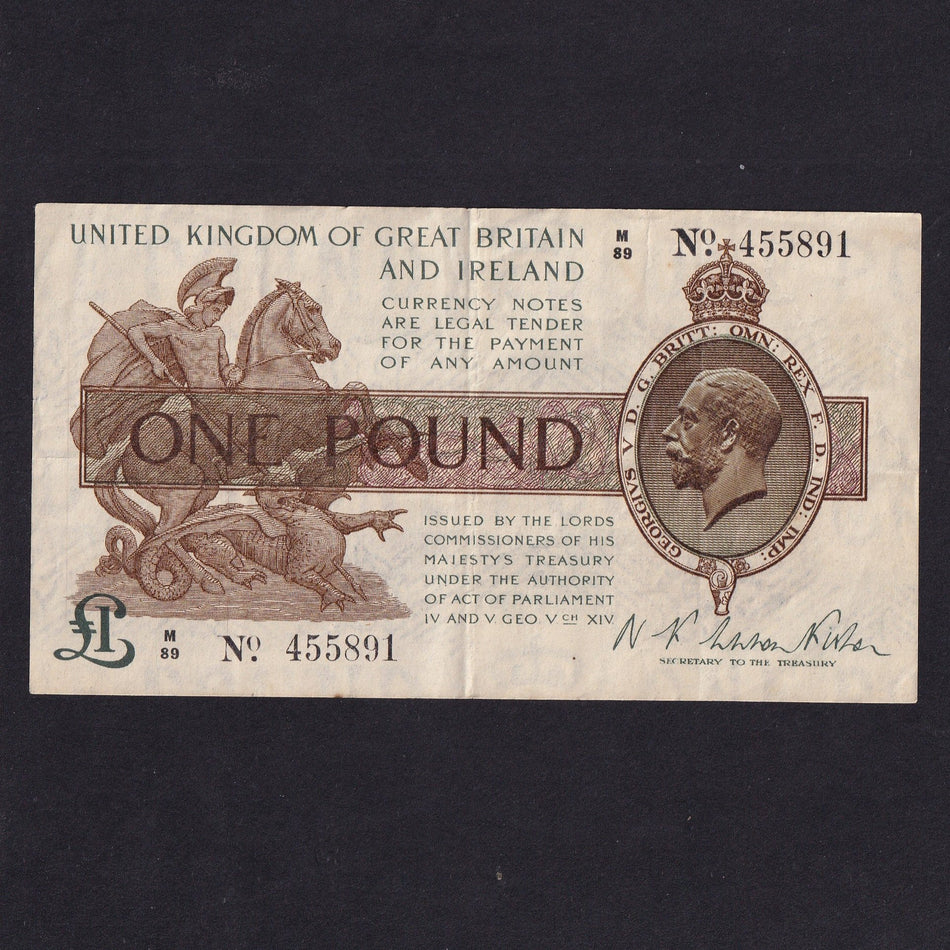 Treasury Series (T24) Fisher, £1, 1919, watermark overall, M89, pinholes, slight rust, VF