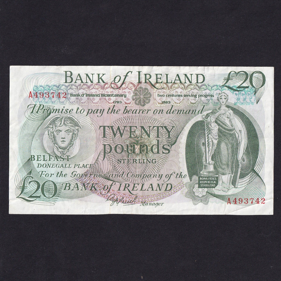 Northern Ireland (P69) Bank of Ireland, £20, bicentenary commemorative 1783-1983, A493742, PMI LTN BA122, A/VF