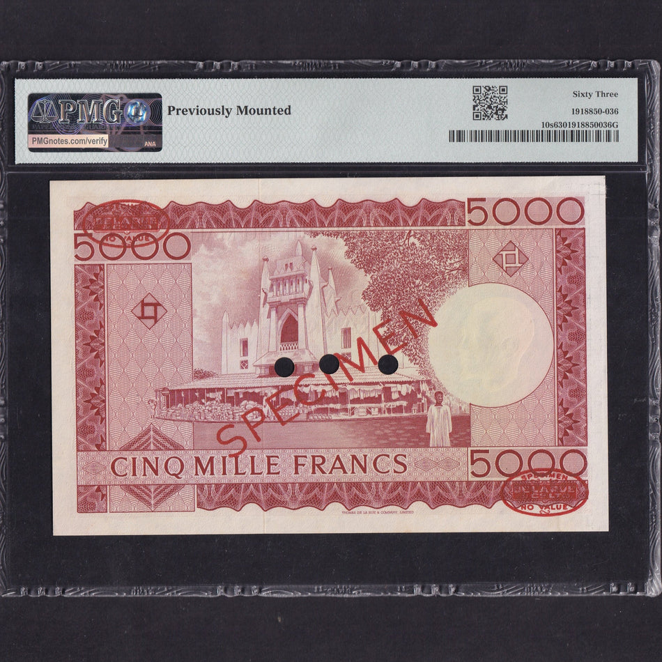 Mali (P10s) 5000 Francs specimen, 1960 (ND 1967), A000000, PMG63, UNC