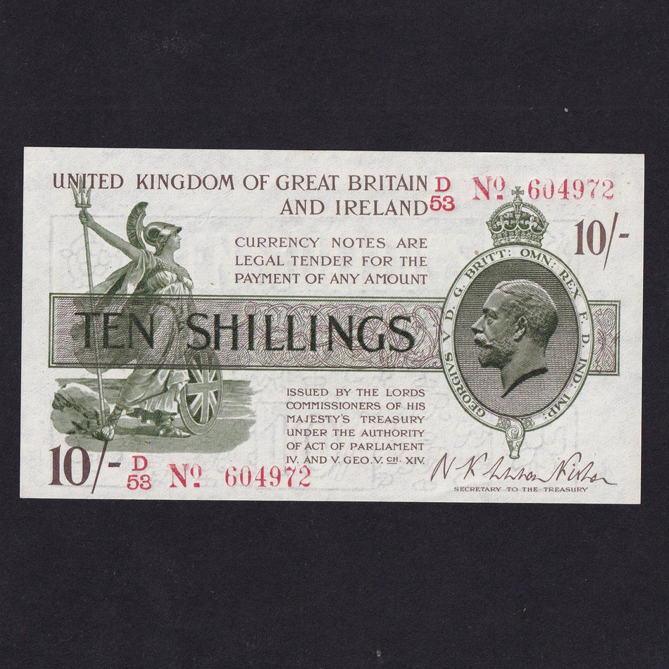 Treasury Series (T26) Fisher, 10 Shillings, D53 604972, red dash, A/UNC