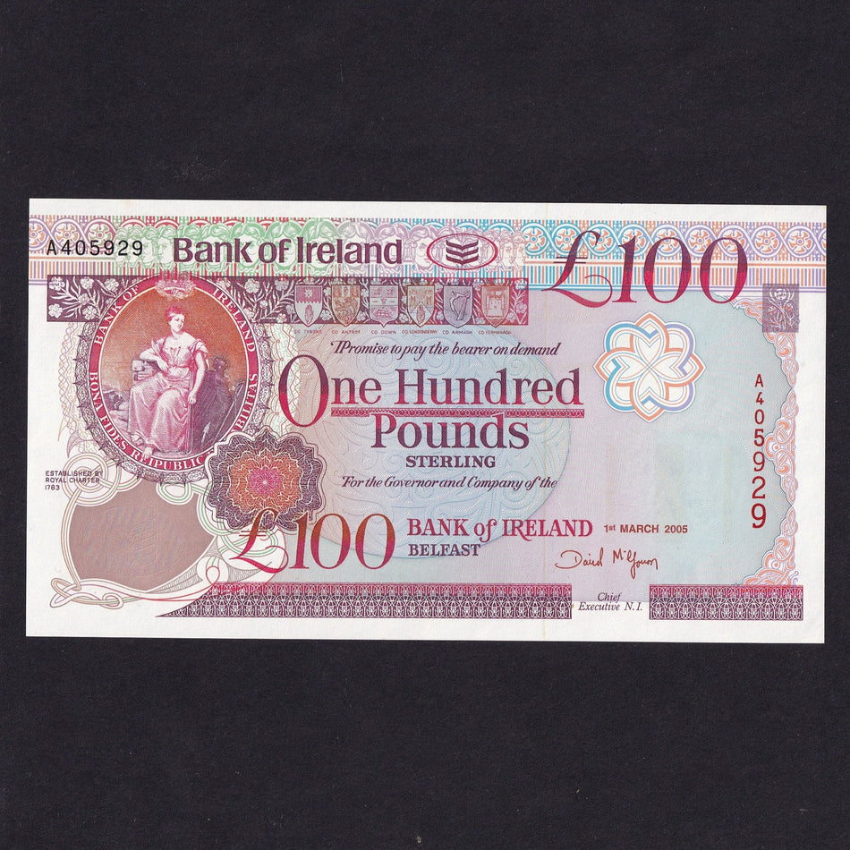 Northern Ireland (P82) Bank of Ireland, £100, 1st March 2005, A405929, PMI LTN BA141, UNC