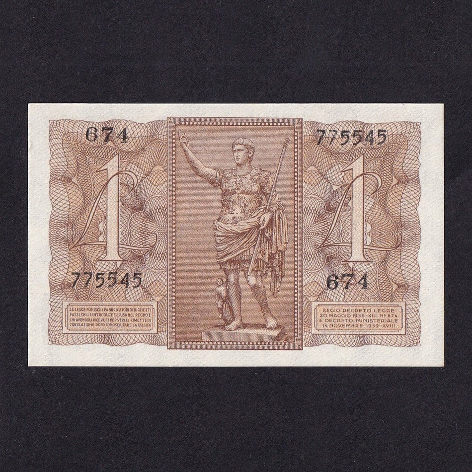 Italy (P26) 1 Lire, 1939, Caesar Augustus on reverse, A/UNC