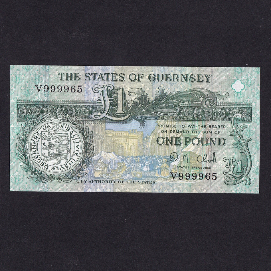 Guernsey (P52c) £1, 1993-2001, Clark signature but V99996x, last of prefix, UNC