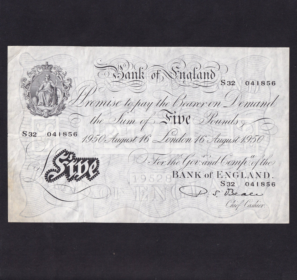 Bank of England (B270) Beale, £5, 16th August 1950, S32 041856, discolour bottom left, A/VF