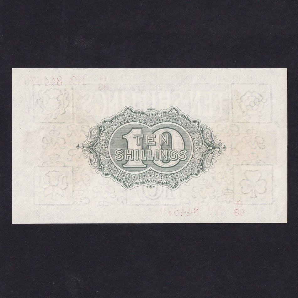 Treasury Series (T25) Fisher, 10 Shillings, red dot, G83 844679, note measures 177mm x 77mm, expertly pressed, Good VF