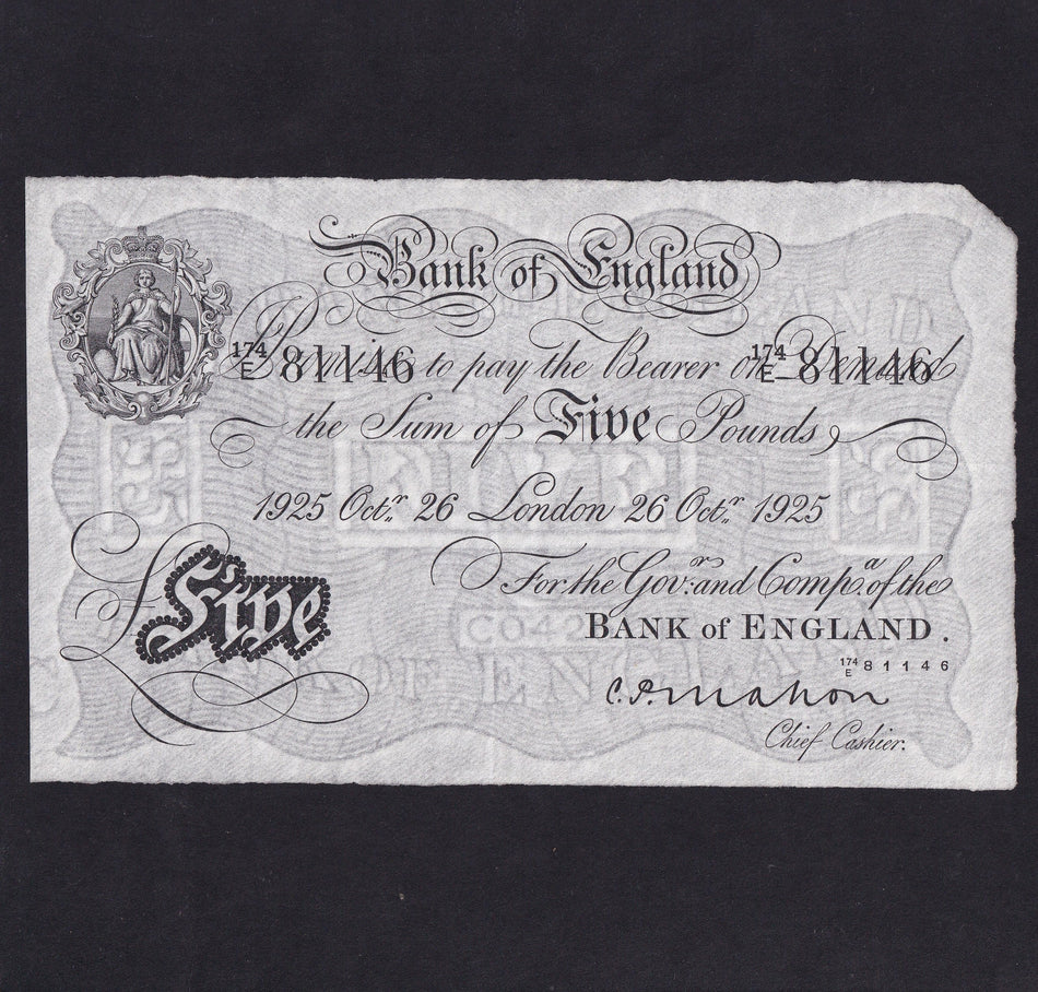 Bank of England (B215) Mahon, £5, 26th October 1925, 174E 81146, VF