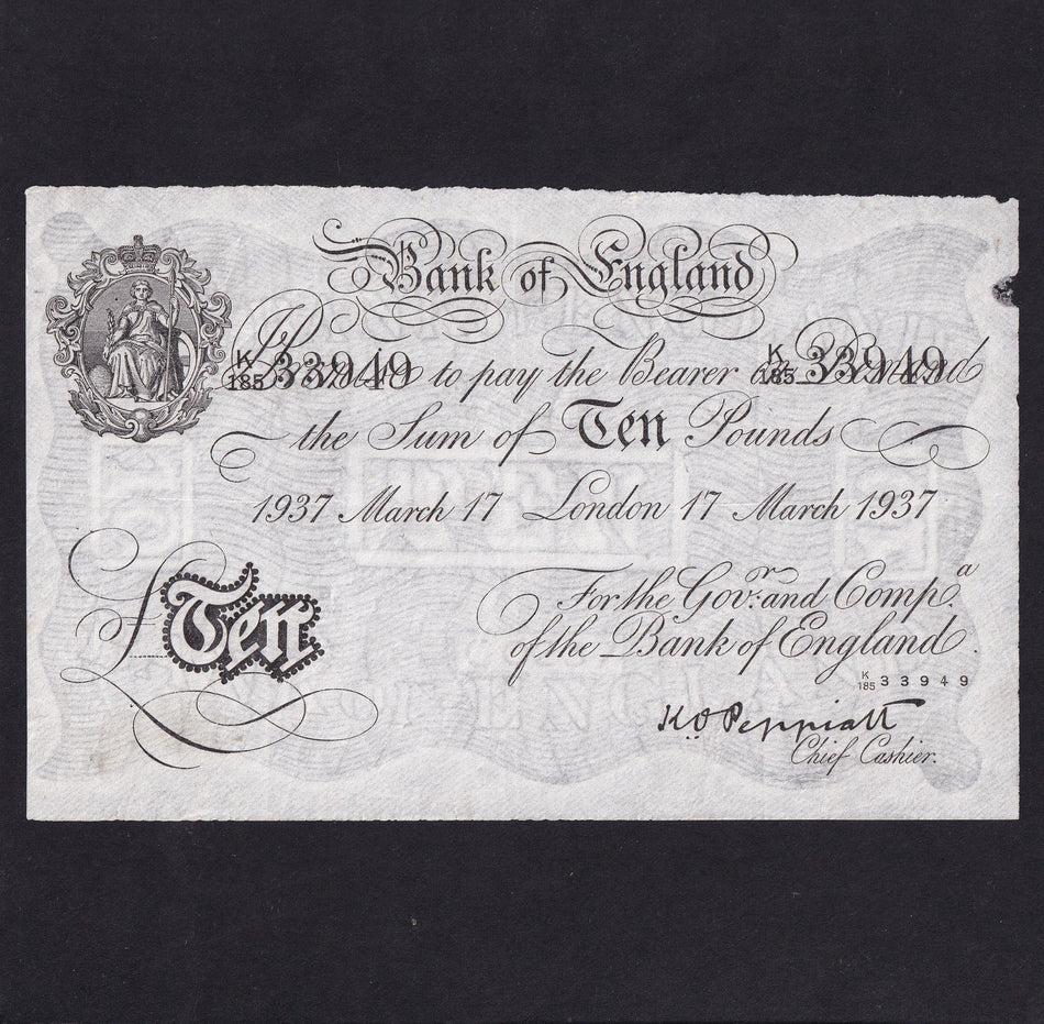 Operation Bernhard - Nazi forgery 1942-44, Peppiatt, £10, 17th March 1937, K185 33949, Fine