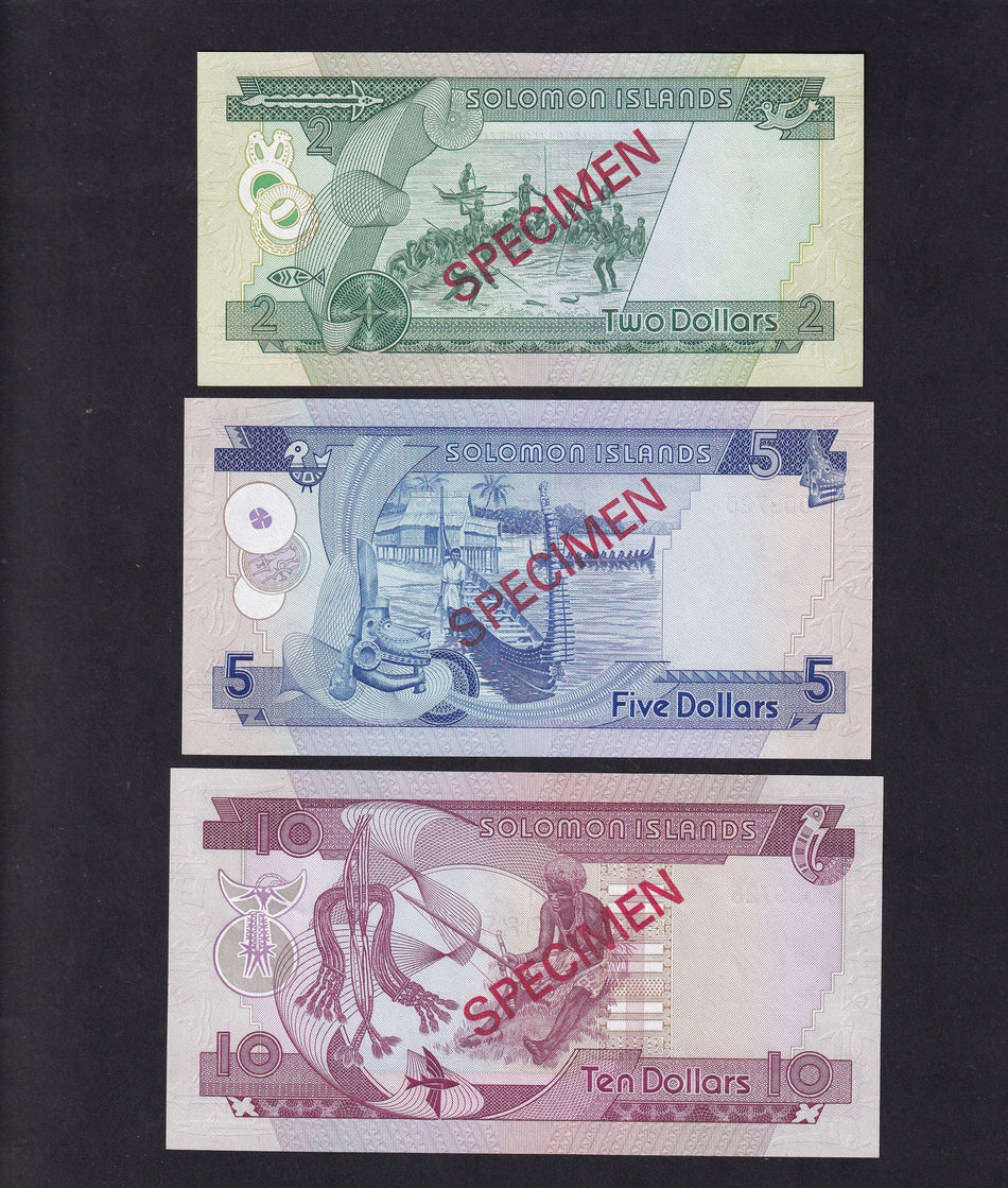 Solomon Islands (PCS1) collector's series $2-$10 specimen set, Monetary Authority, no.009726, UNC