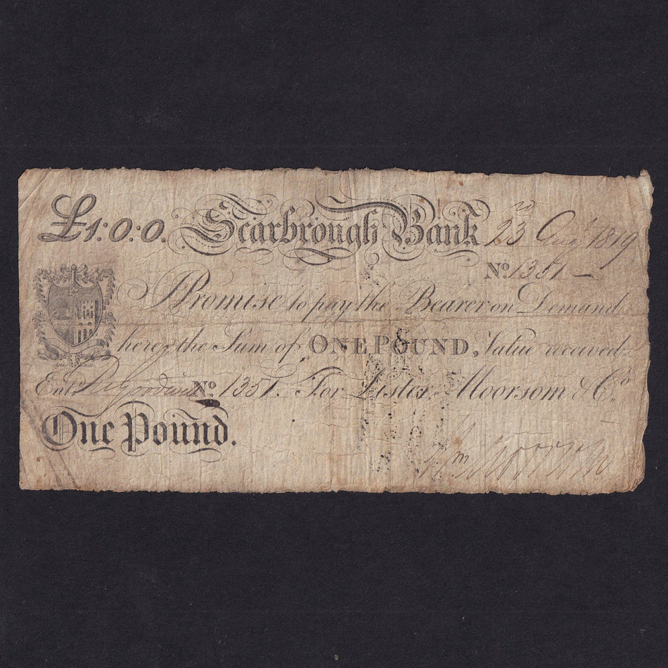 Provincial - Scarbrough Bank, £1, 1819, for Lister Moorson & Co., Outing 1895e, VG