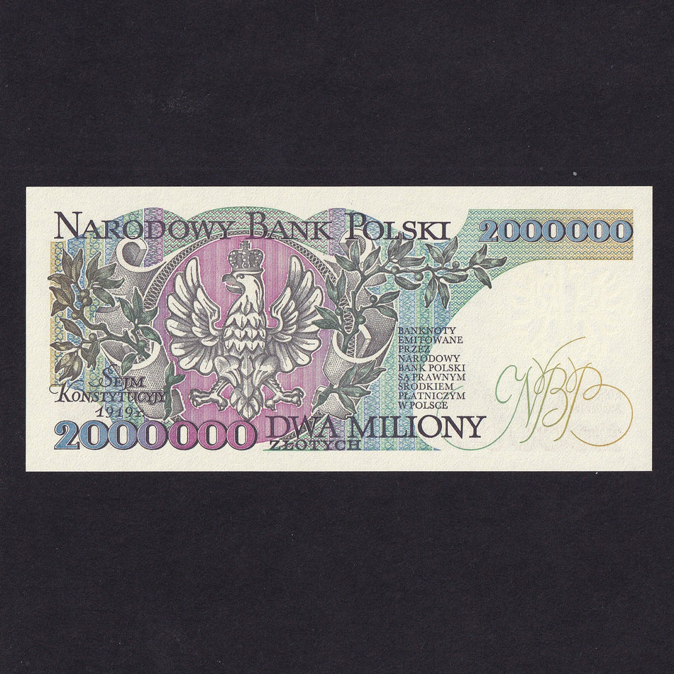 Poland (P158a) 2,000,000 Zloty, 1992, misspelling KONSTYTUCYJY, A1430777, UNC