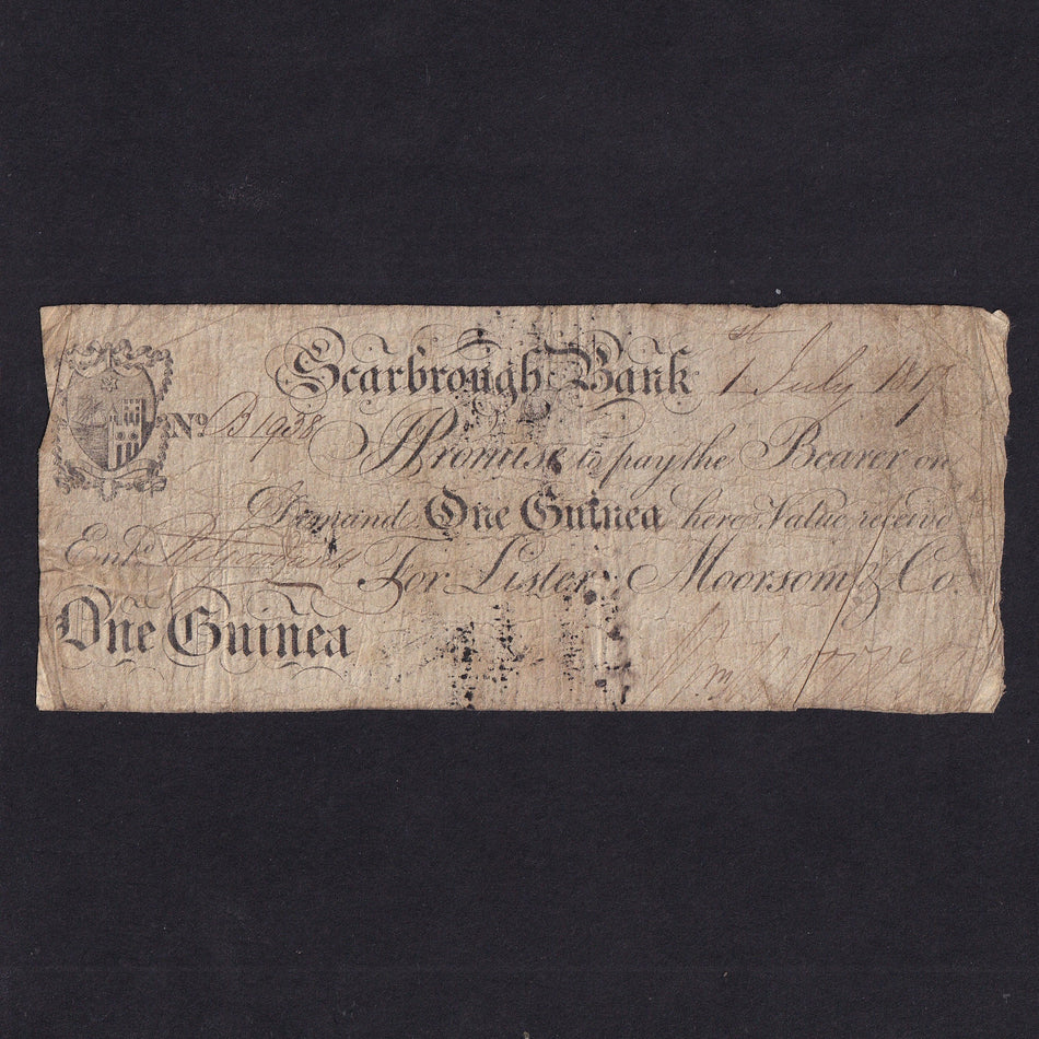 Provincial - Scarbrough Bank, One Guinea, 1817, for Lister Moorsom & Co., Outing 1895c, VG