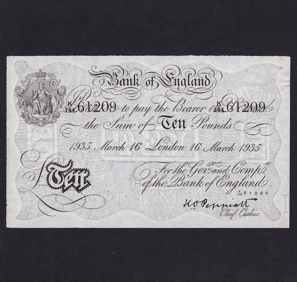 Operation Bernhard - Nazi forgery 1942-44, Peppiatt, £10, 16th March 1935, K144 61209, VF