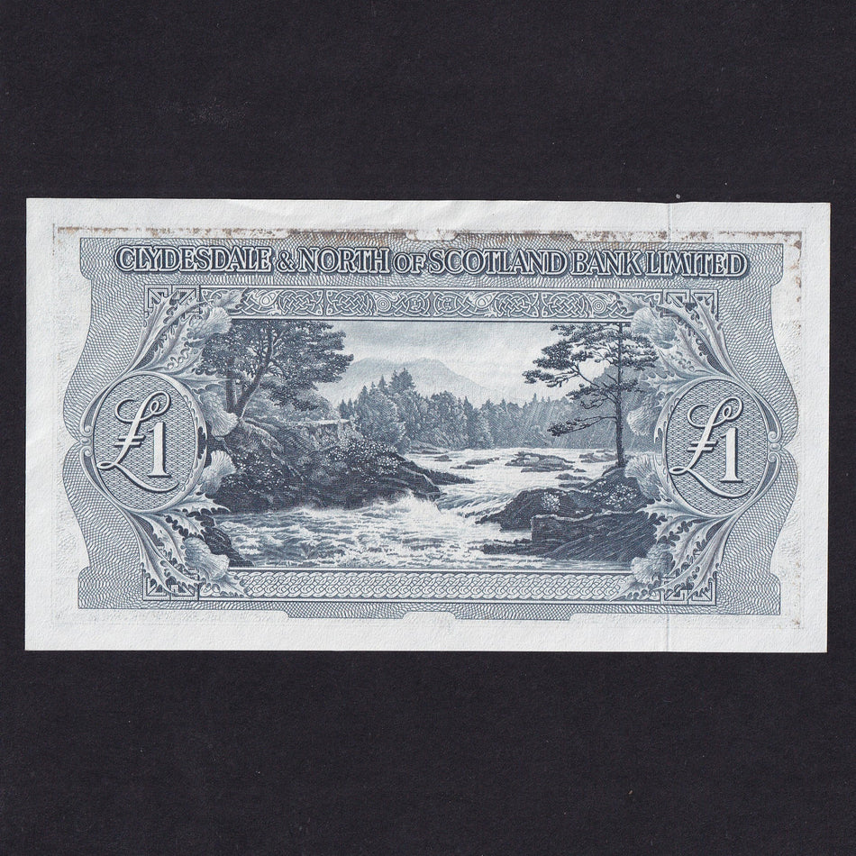 Scotland (P191b) Clydesdale & North of Scotland Bank Limited, £1, 1st May 1958, first date and prefix Fairburn, A/R 000016, PMS CL24d, marks reverse, Good EF