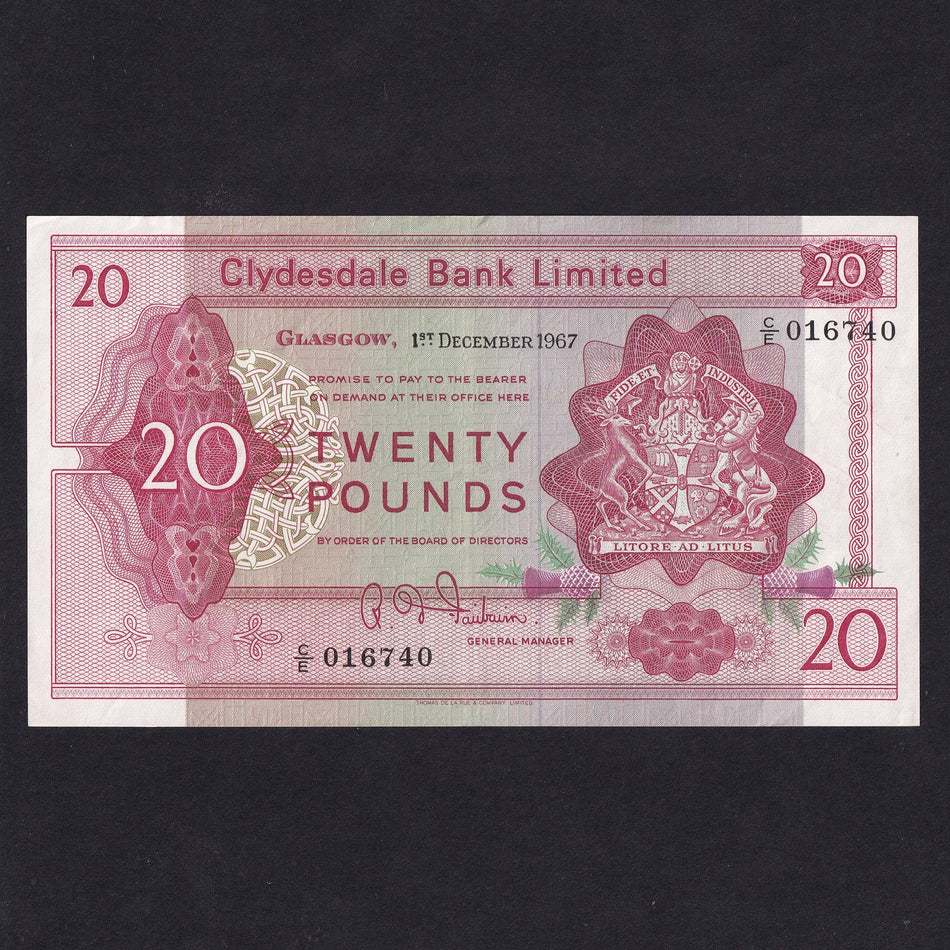 Scotland (P200) Clydesdale Bank Limited, £20, 1st December 1967, PMS CL33, Good VF