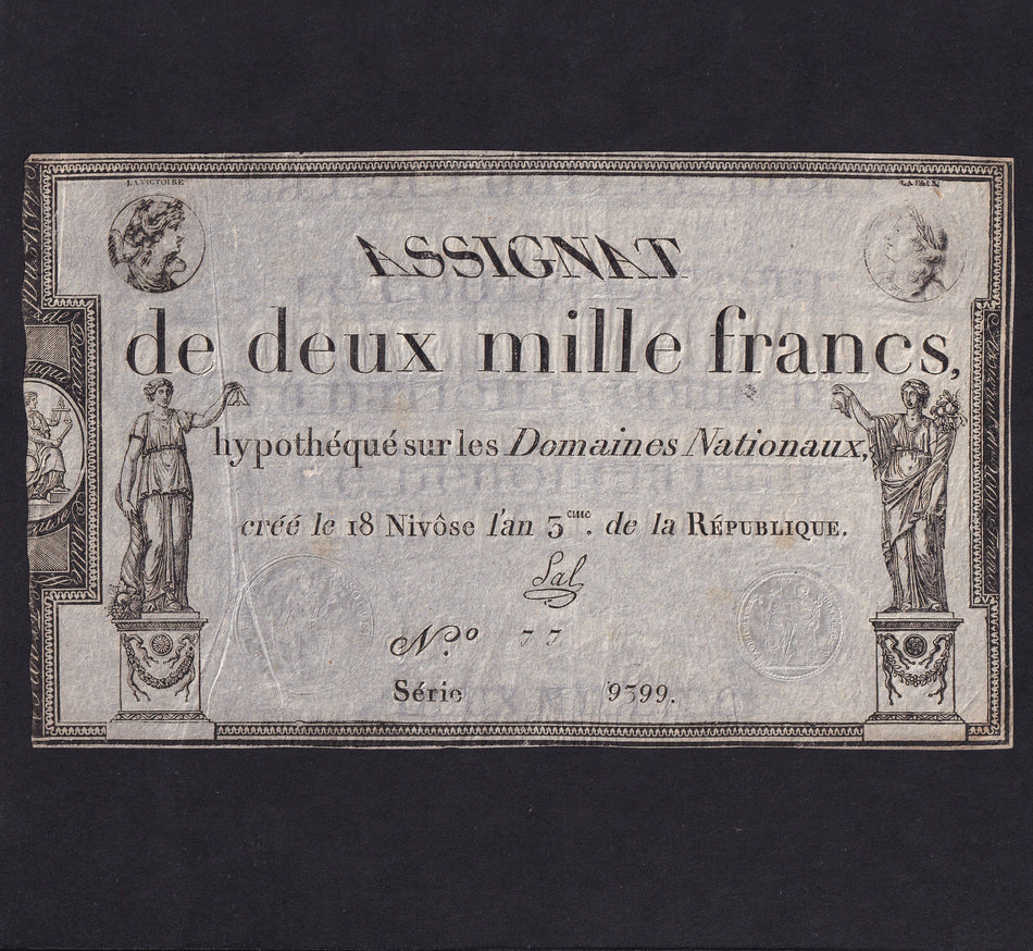 France (Assignats, PA81) 2000 Francs, 1795, series 9399, Sal, Good VF