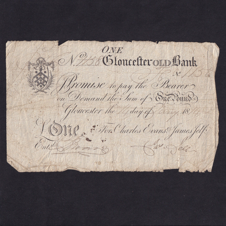 Provincial - Gloucester Old Bank, £1, 1814, signed Jas Self, note 1158, Outing 822h, VG/Fine