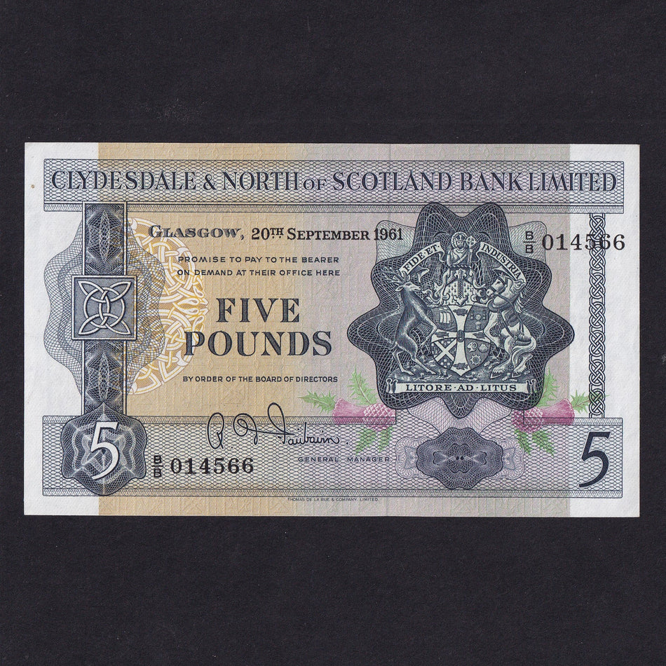 Scotland (P196) Clydesdale & North of Scotland Bank, £5, 20th September 1961, B/B 014566, CL29, EF