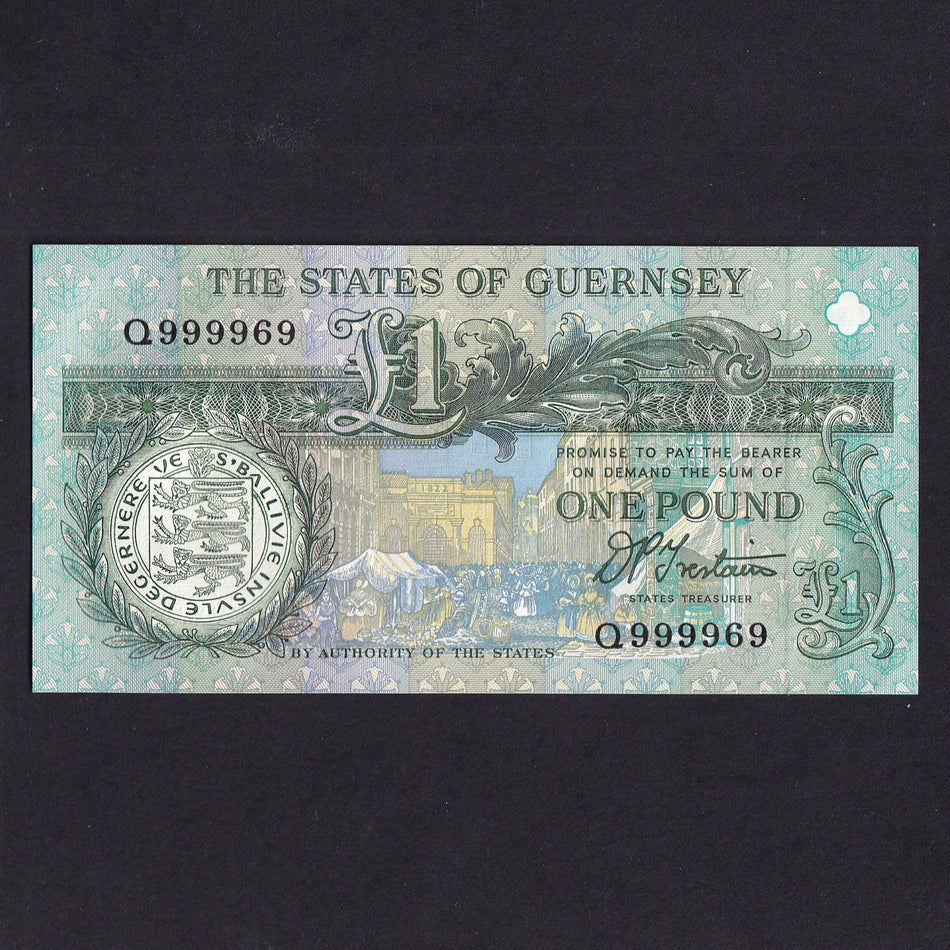 Guernsey (P52b) £1, 1993-2001, Trestain signature but Q99996x, last of prefix, UNC