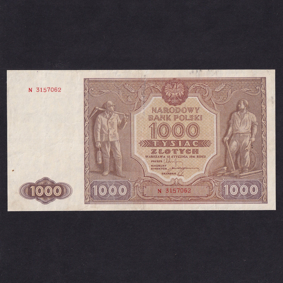 Poland (P122) 1000 Zloty, 1946, N 3157062, pressed, A/VF