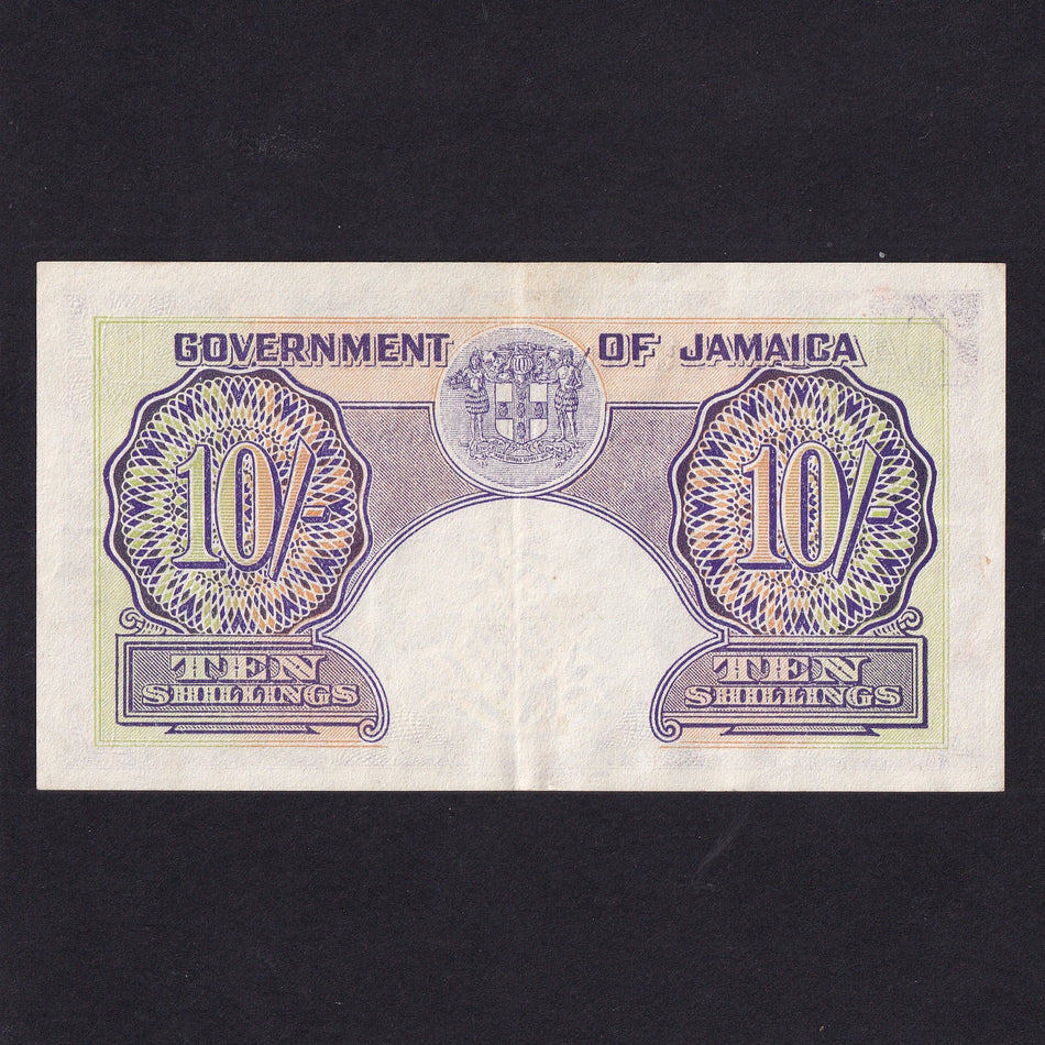 Jamaica (P39d) 10 Shillings, 7th April 1955, King George VI, 8D 37385, Good VF