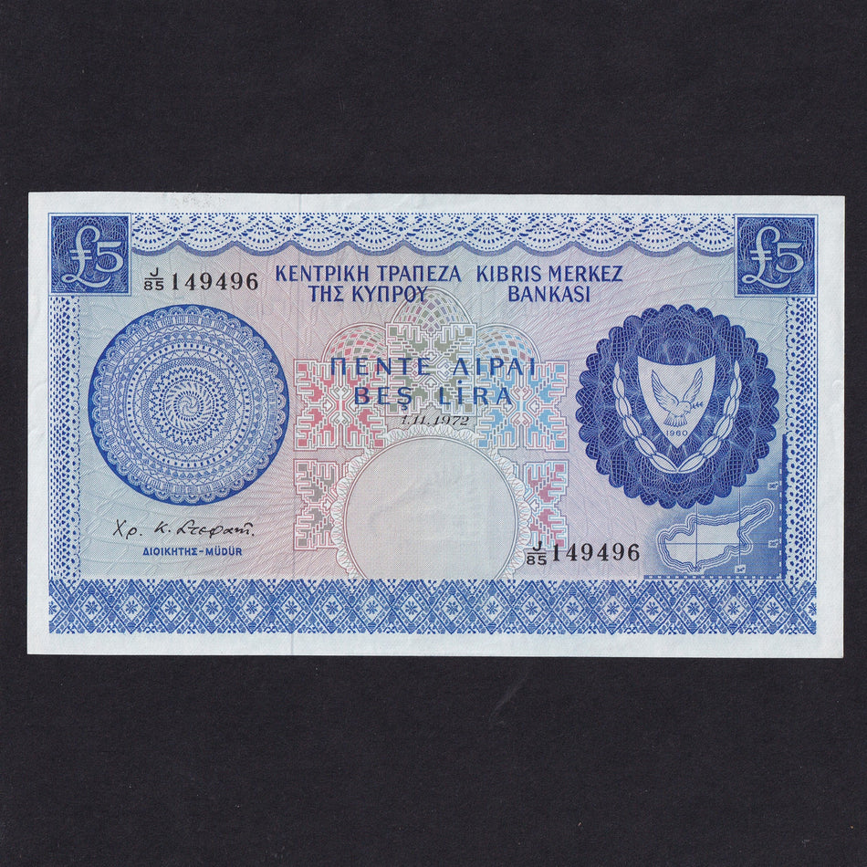 Cyprus (P44e) £5, 1st November 1972, J85 149496, A/UNC