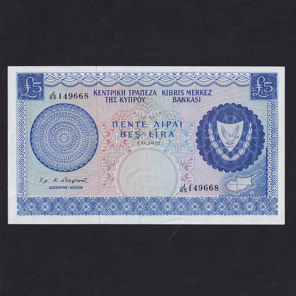 Cyprus (P44e) £5, 1st November 1972, J85 149668, A/UNC