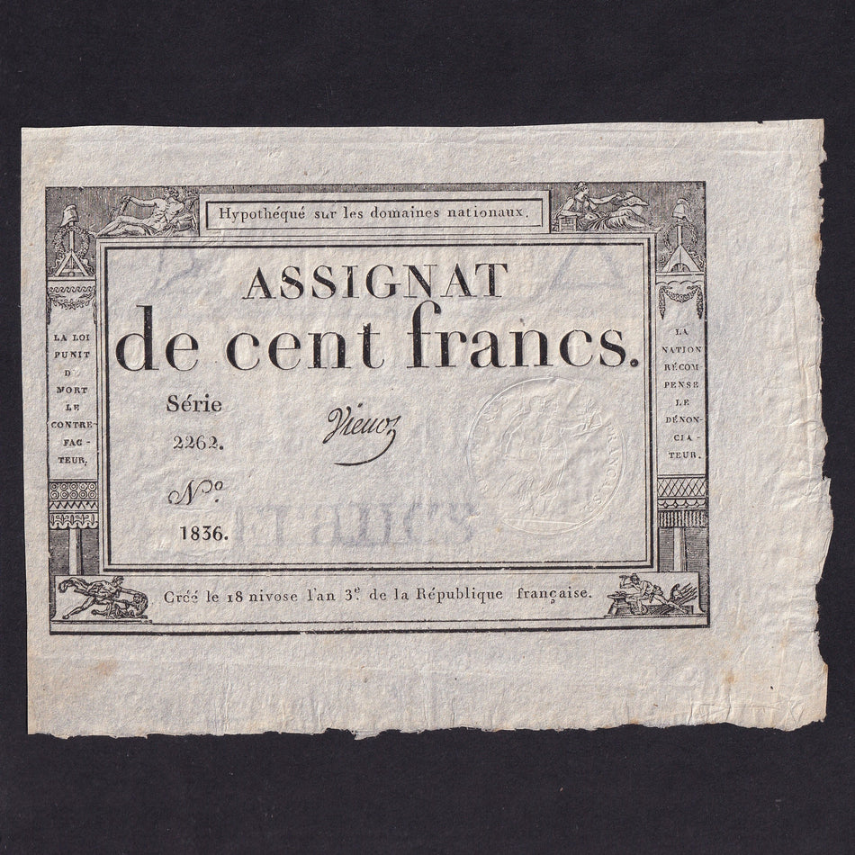 France (Assignats, PA78) 100 Francs, 1795, series 2262, Vienoz, EF