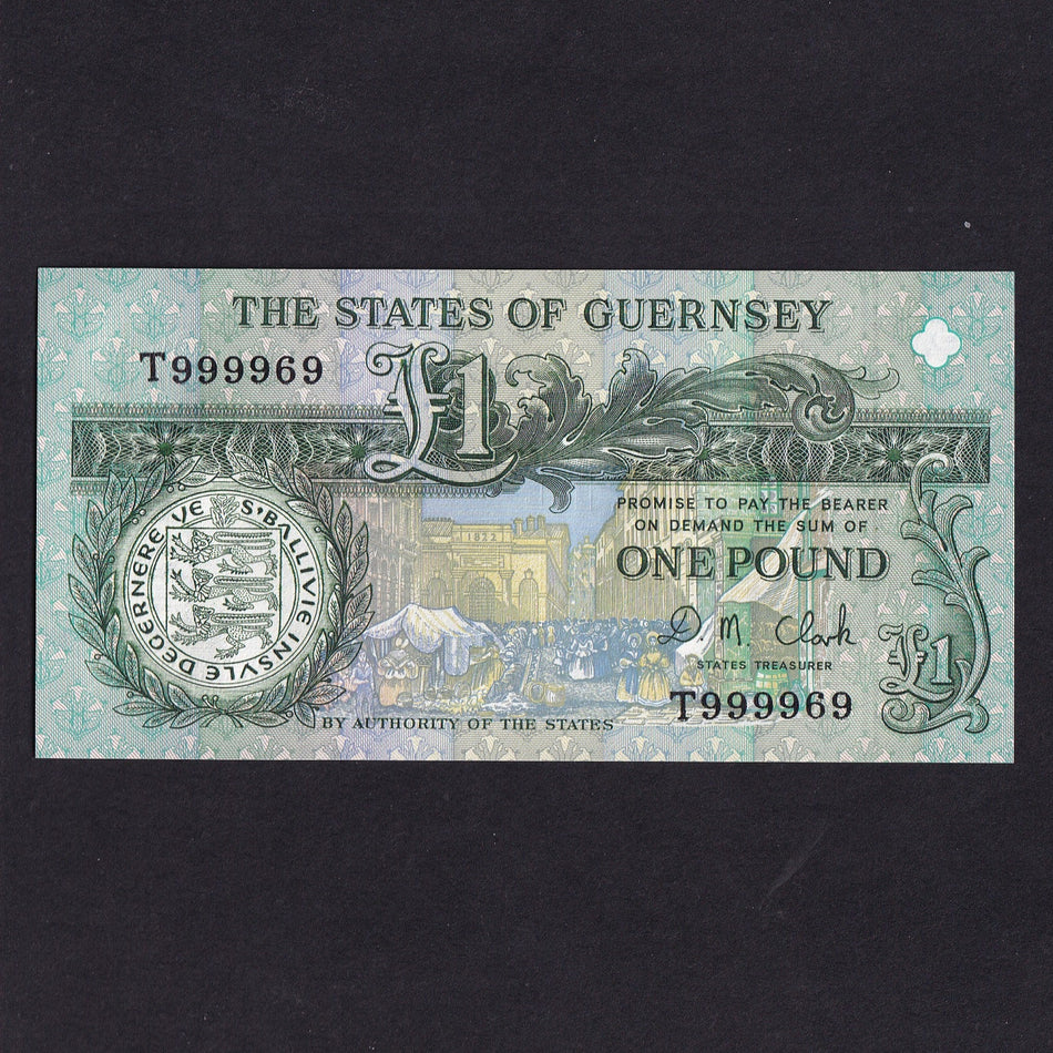 Guernsey (P52c) £1, 1993-2001, Clark signature, but T99996x, last of prefix, UNC