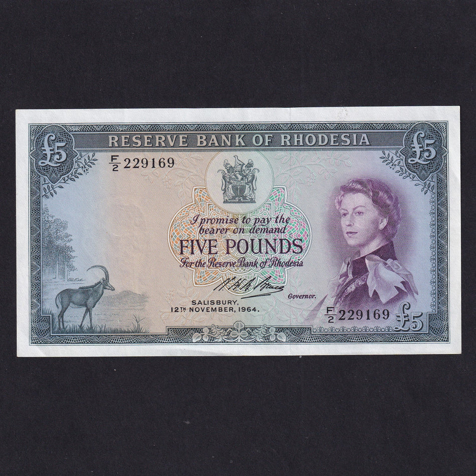 Rhodesia (P26) £5, 12th November 1964, QEII, F/2 229169, GDEF