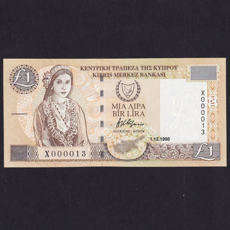 Cyprus (P60b) £1, 1st December 1998, X000013, first prefix of date, UNC